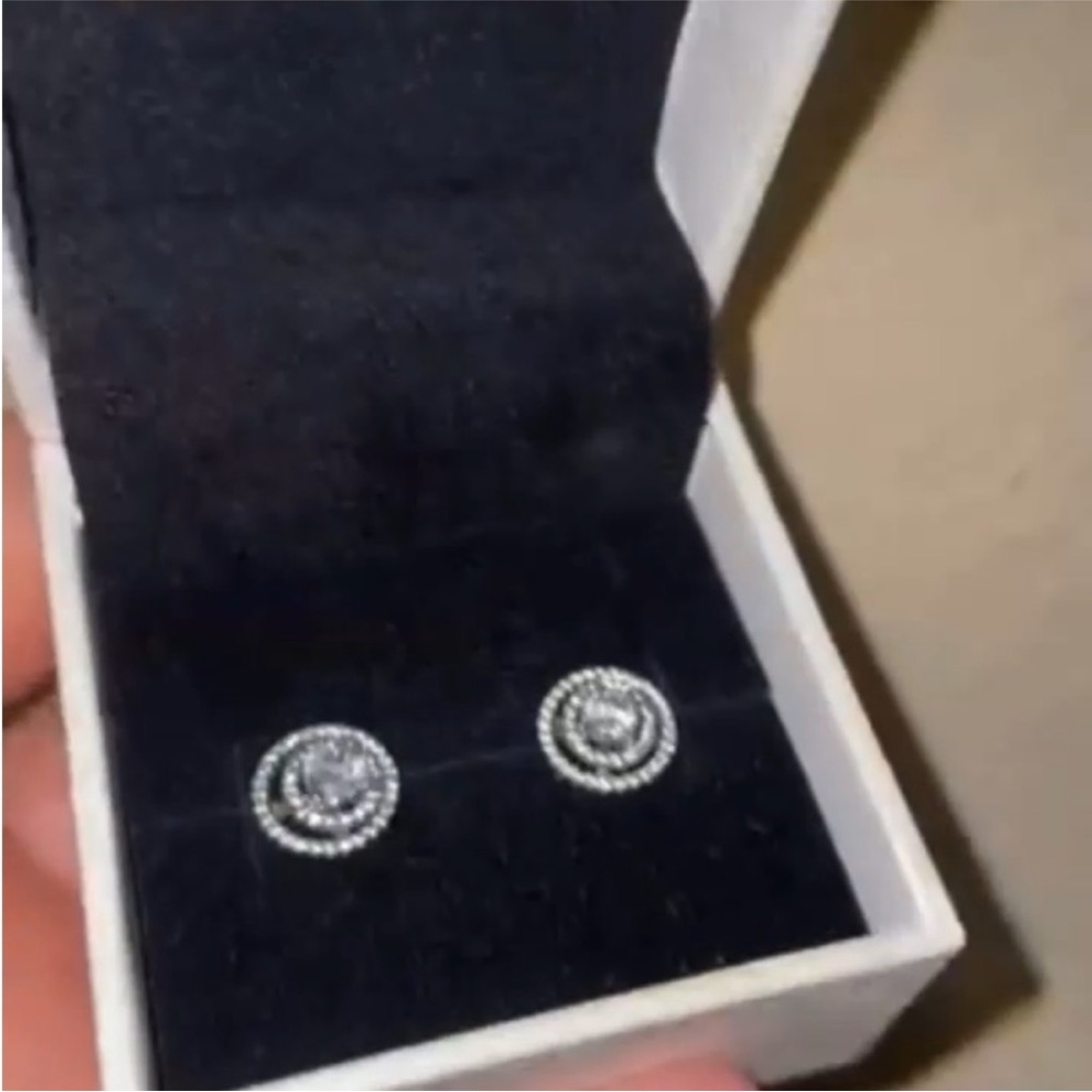 Pandora Solitaire Cut 925 Sterling Silver Cluster Chandelier Halo Earrings New - Picture 5 of 12